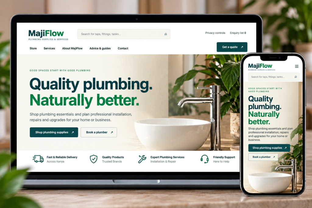 MajiFlow — Plumbing WordPress Theme majiflow website device mockup