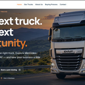 AxlePort truck dealership WordPress theme homepage hero featuring a DAF truck