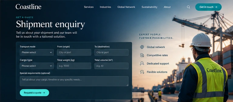 Coastline Logistics redesigned enquiry page